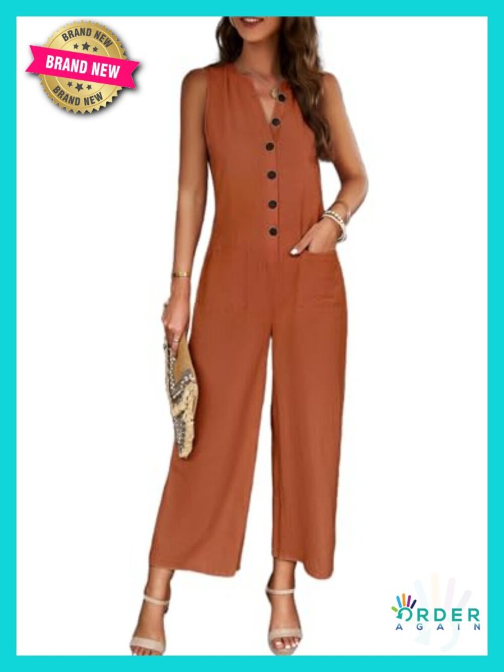 Cotton Linen Button Down Romper Jumpsuit V Neck Sleeveless Wide Leg Pants